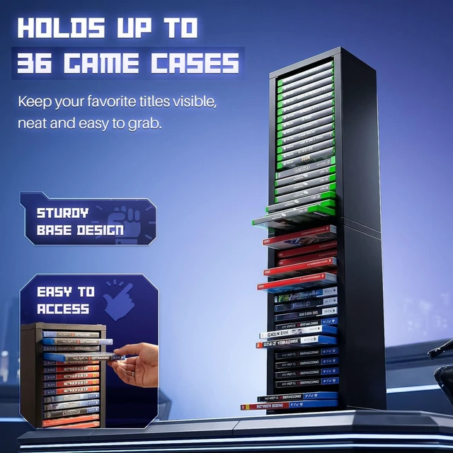 Alt view image 3 of 5 - TNP Video Game Storage Tower for PS5 and Nintendo Switch, 12 Cases, Black