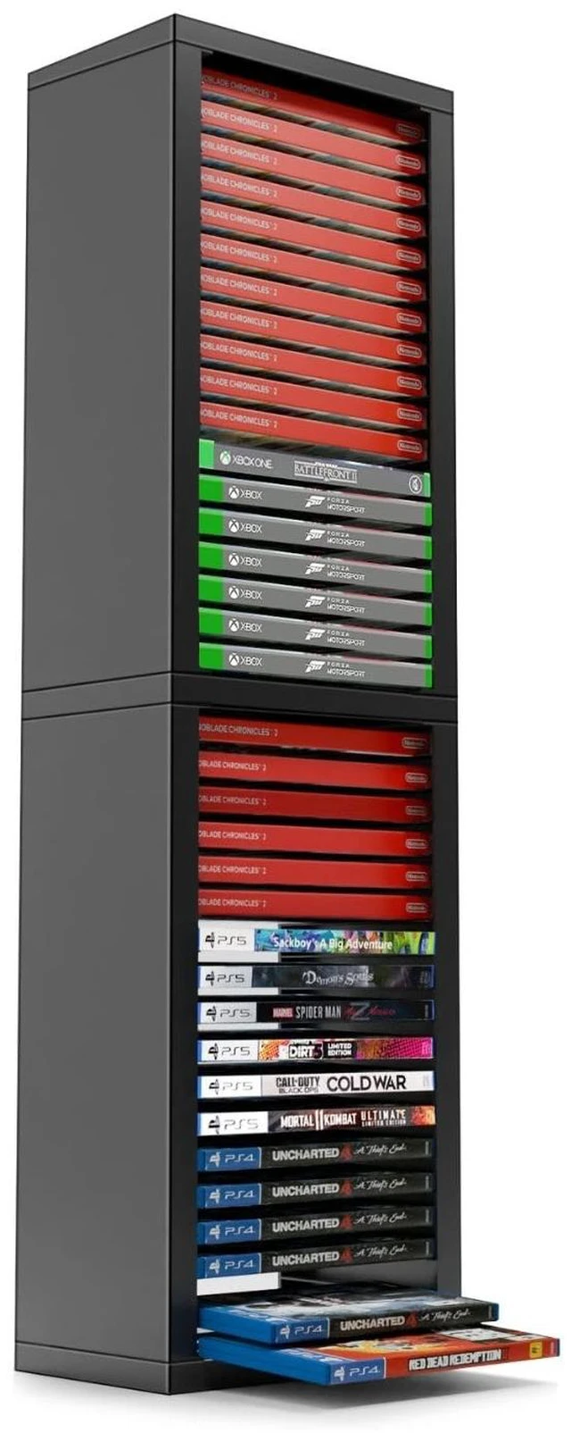 Main image of TNP Video Game Storage Tower for PS5 and Nintendo Switch, 12 Cases, Black