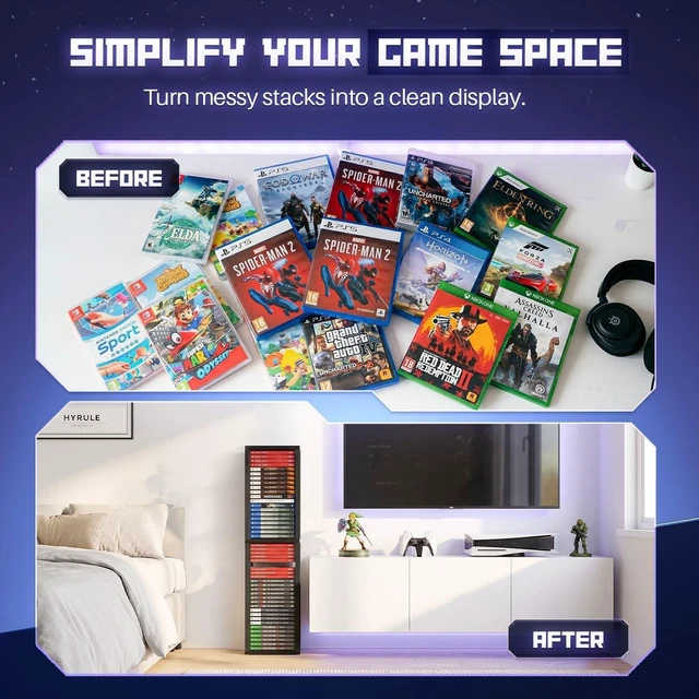 Alt view image 5 of 5 - TNP Video Game Storage Tower for PS5 and Nintendo Switch, 12 Cases, Black