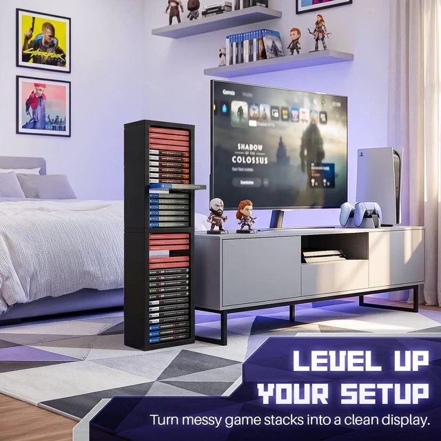 Alt view image 2 of 5 - TNP Video Game Storage Tower for PS5 and Nintendo Switch, 12 Cases, Black