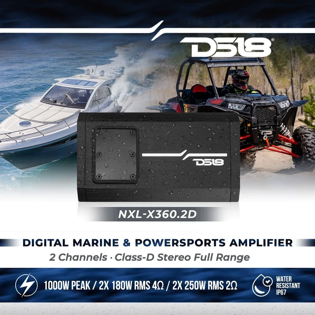 Alt view image 2 of 5 - DS18 NXL-X360.2D 2 Channel Marine Waterproof Amplifier - Class D Full-Range 180 x 2 Watts @ 4-Ohm 1000 Watts Peak - Great for Boats, Motorsports, Motorcycles, and All Elements Applications