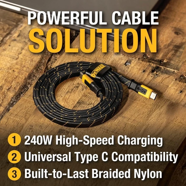 Alt view image 2 of 5 - DEWALT Heavy Duty USB C to USB C Fast Charging Cables w/Kevlar Flat 240W USBC to USBC Charge Cables High Speed Type C Charging for iPhone 17,18,16,15 Series, Samsung Galaxy, MacBook, Pixel, 2-Pa