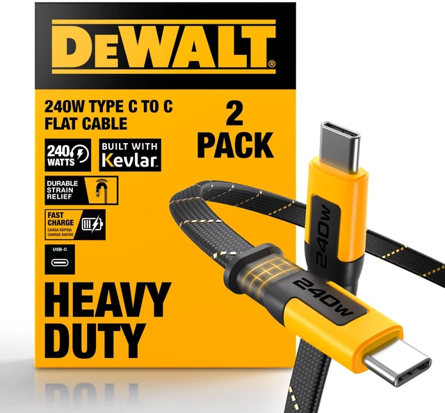 Main image of DEWALT Heavy Duty USB C to USB C Fast Charging Cables w/Kevlar Flat 240W USBC to USBC Charge Cables High Speed Type C Charging for iPhone 17,18,16,15 Series, Samsung Galaxy, MacBook, Pixel, 2-Pa
