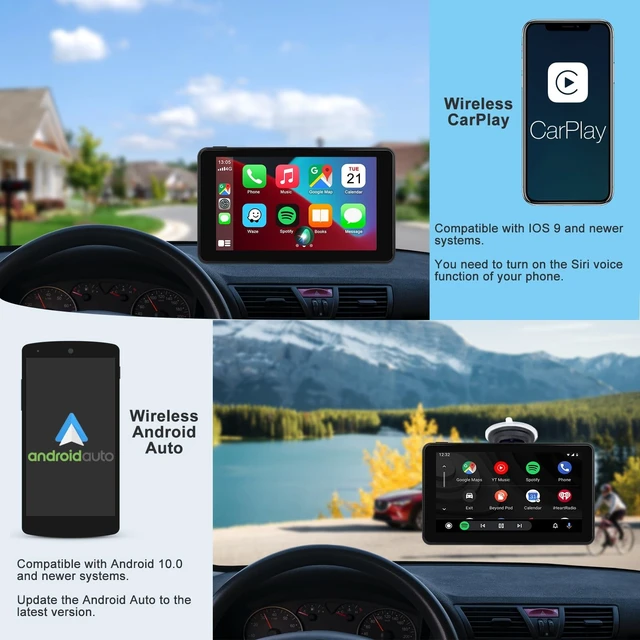Alt view image 2 of 5 - Wireless CarPlay Screen Android Auto for Car, 7" Car Stereo Touch Screen Naivgation Portable CarPlay Bluetooth Mirror Link, Siri, AirPlay, AUX, Voice Assistant for All Vehicles