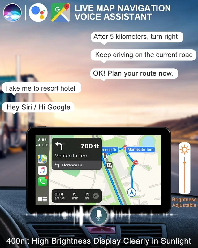 Alt view image 4 of 5 - Wireless CarPlay Screen Android Auto for Car, 7" Car Stereo Touch Screen Naivgation Portable CarPlay Bluetooth Mirror Link, Siri, AirPlay, AUX, Voice Assistant for All Vehicles