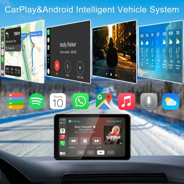 Alt view image 3 of 5 - Wireless CarPlay Screen Android Auto for Car, 7" Car Stereo Touch Screen Naivgation Portable CarPlay Bluetooth Mirror Link, Siri, AirPlay, AUX, Voice Assistant for All Vehicles
