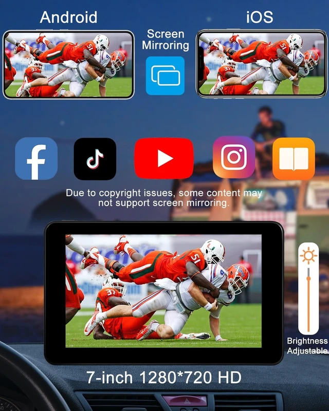 Alt view image 5 of 5 - Wireless CarPlay Screen Android Auto for Car, 7" Car Stereo Touch Screen Naivgation Portable CarPlay Bluetooth Mirror Link, Siri, AirPlay, AUX, Voice Assistant for All Vehicles