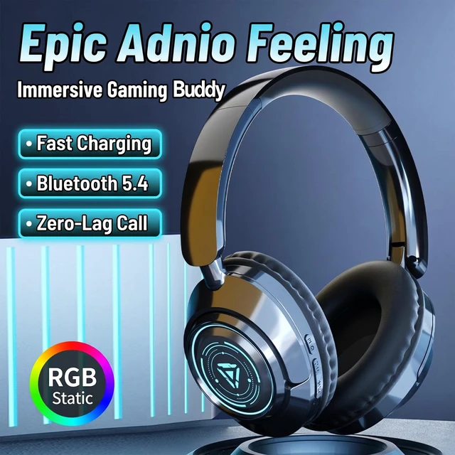 Alt view image 2 of 5 - Over Ear Bluetooth Headphones, RGB Wireless Headset with ENC Mic, Dual Mode