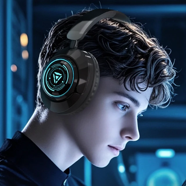 Alt view image 4 of 5 - Over Ear Bluetooth Headphones, RGB Wireless Headset with ENC Mic, Dual Mode