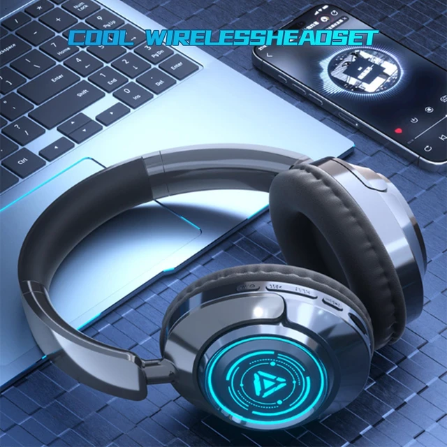 Alt view image 5 of 5 - Over Ear Bluetooth Headphones, RGB Wireless Headset with ENC Mic, Dual Mode