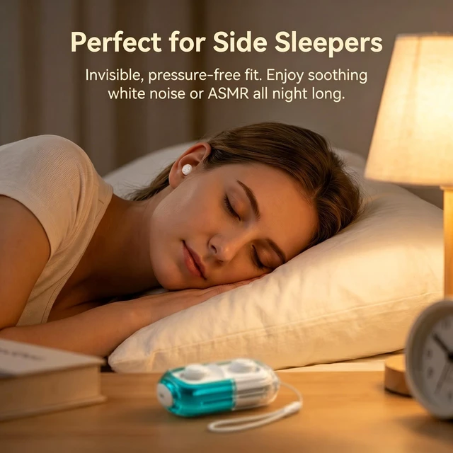 Alt view image 2 of 5 - NVXMANIYK Ultra-Mini Sleep Earbuds for Side Sleepers, Bluetooth 6.0 Invisible Earphones with Fidget Toy Case, 30H Playtime, IPX5 Sweatproof, Touch Control for ASMR, Work, Commute & Travel