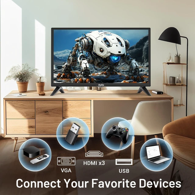 Alt view image 5 of 5 - TuTu 24 Inch HD TV with DVD, 2K LED Small Flat Screen Non-Smart DVD Television, Works with Apple TV, Fire Stick, Roku, Google, TiVo, Xumo, and Streaming Devices