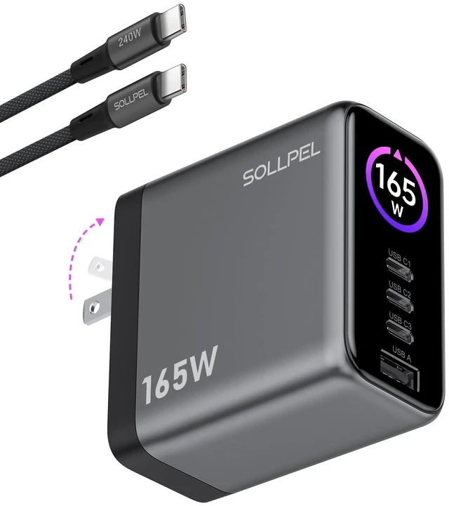 Main image of SOLLPEL 165W 4-Port GaN USB C Charger,160W for MacBook Pro Charger