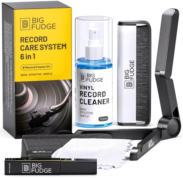 Main image of Big Fudge Complete Vinyl Record Cleaning Kit - 6-in-1 Vinyl Cleaner - incl. Carbon Fiber Brush, Stylus Cleaner, Drying Stand, Microfiber Cloth & Towel - Record Player Accessories