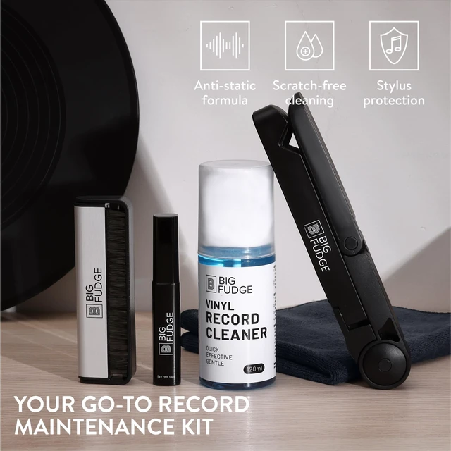 Alt view image 4 of 5 - Big Fudge Complete Vinyl Record Cleaning Kit - 6-in-1 Vinyl Cleaner - incl. Carbon Fiber Brush, Stylus Cleaner, Drying Stand, Microfiber Cloth & Towel - Record Player Accessories