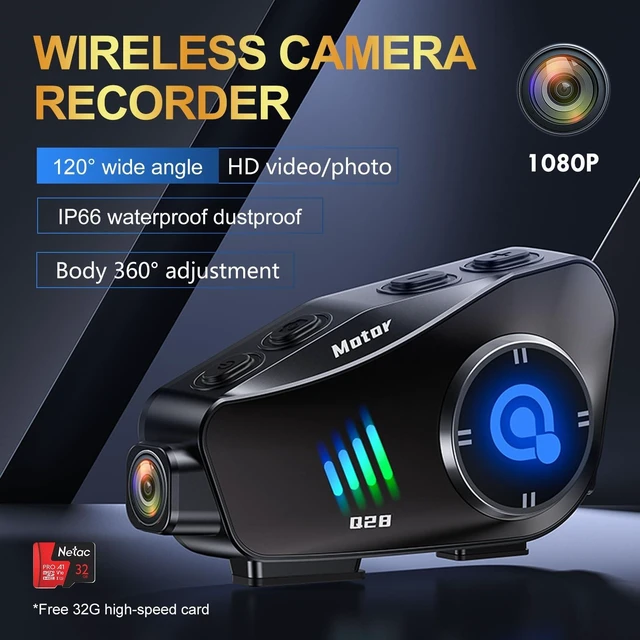 Alt view image 2 of 5 - BTQILEYOO Motorcycle Helmet Bluetooth Headset, Wireless Camera Recorder with 1080P, 120Wide AngleHD Video/Photo, Body 360Adjustment, Bluetooth 5.3, Smart Noise Reduction, IP66, 32GB TF Card
