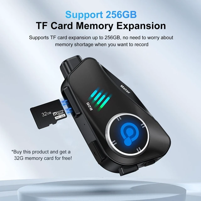 Alt view image 5 of 5 - BTQILEYOO Motorcycle Helmet Bluetooth Headset, Wireless Camera Recorder with 1080P, 120Wide AngleHD Video/Photo, Body 360Adjustment, Bluetooth 5.3, Smart Noise Reduction, IP66, 32GB TF Card