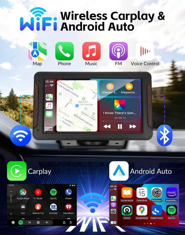 Alt view image 2 of 5 - 7" Carplay Screen for Car with Wireless Apple Carplay & Android Auto