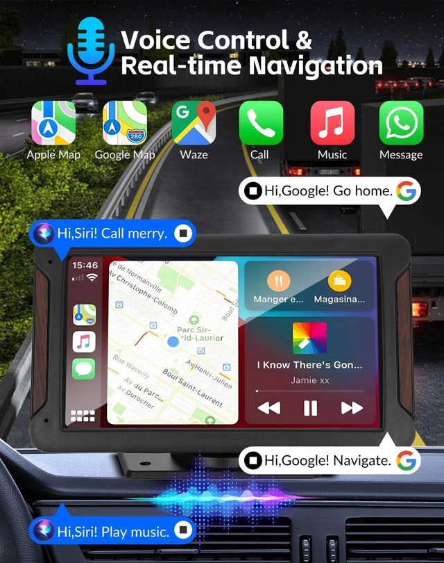Alt view image 3 of 5 - 7" Carplay Screen for Car with Wireless Apple Carplay & Android Auto