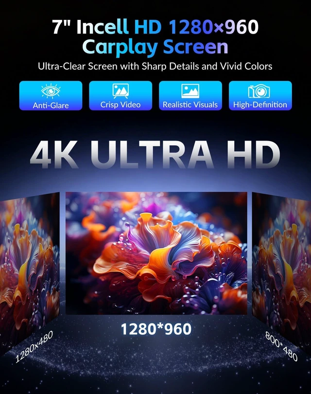 Alt view image 4 of 5 - 7" Carplay Screen for Car with Wireless Apple Carplay & Android Auto