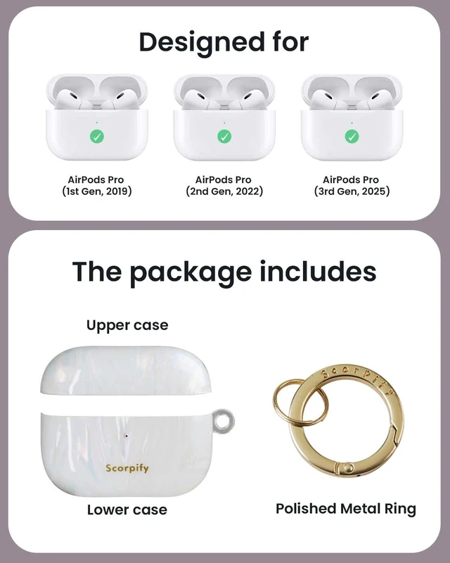 Alt view image 3 of 5 - SCORPIFY for AirPods Pro 3 Case (3rd Generation, 2025) with Keychain, Compatible with Apple AirPod Pro 3, Cute Protective Hard Shell Cover, Wireless Charging Earbuds Case for Women -
