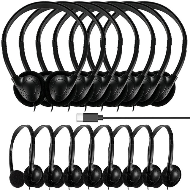 Main image of USB Type C Kids Headphones Bulk 20 Pack for Classroom School, Wired On-Ear USB C Headset for Students Teens Children, Compatible with Cellphone Tablet Laptop PC Online Class Travel (HY857C, 20 Black)