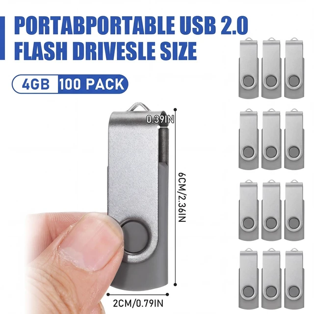 Alt view image 2 of 5 - Kanayu 100 Pack 4gb USB 2.0 Flash Drives, Gray Swivel Thumb Drives