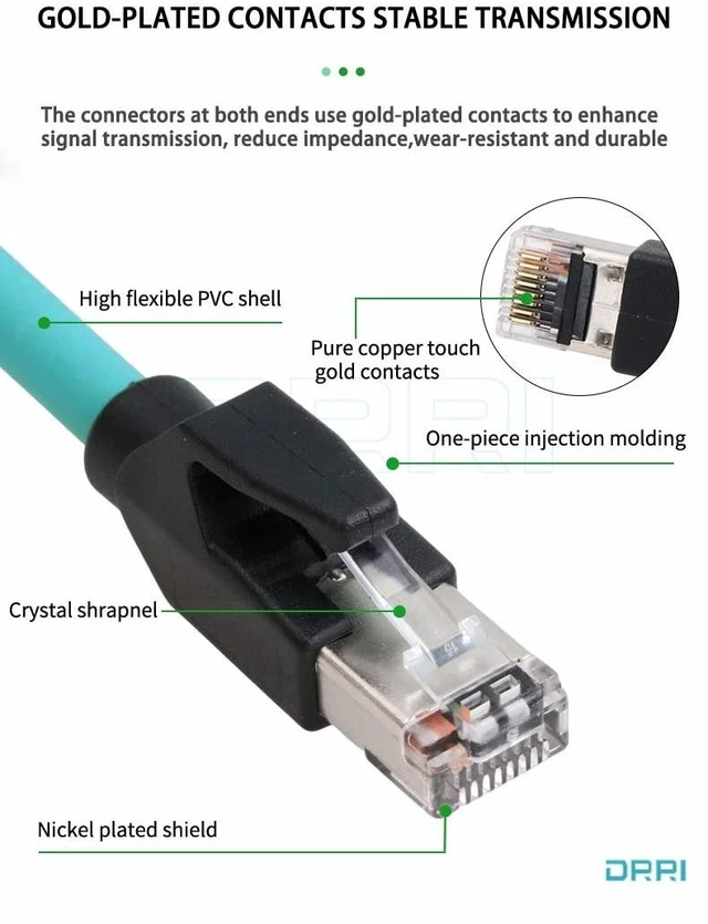 Alt view image 4 of 5 - DRRI M12 4pin D-Code Male to RJ45 Ethernet Connector CAT6 Shielded Cable (15M)