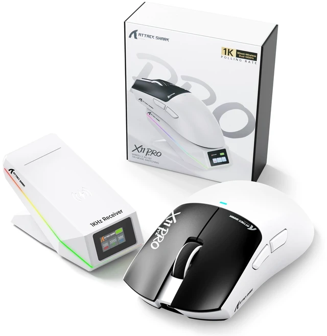 Main image of ATTACK SHARK X11PROV2 Tri Mode Lightweight Wireless Gaming Mouse-WhiteBlack