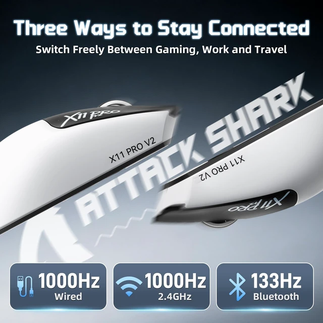 Alt view image 5 of 5 - ATTACK SHARK X11PROV2 Tri Mode Lightweight Wireless Gaming Mouse-WhiteBlack