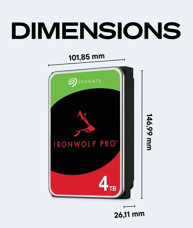 Alt view image 2 of 4 - Seagate IronWolf Pro, 4 TB, Enterprise NAS Internal HDD CMR 3.5 Inch, SATA 6 Gb/s, 7,200 RPM, 256 MB Cache for RAID Network Attached Storage (ST4000NT001)
