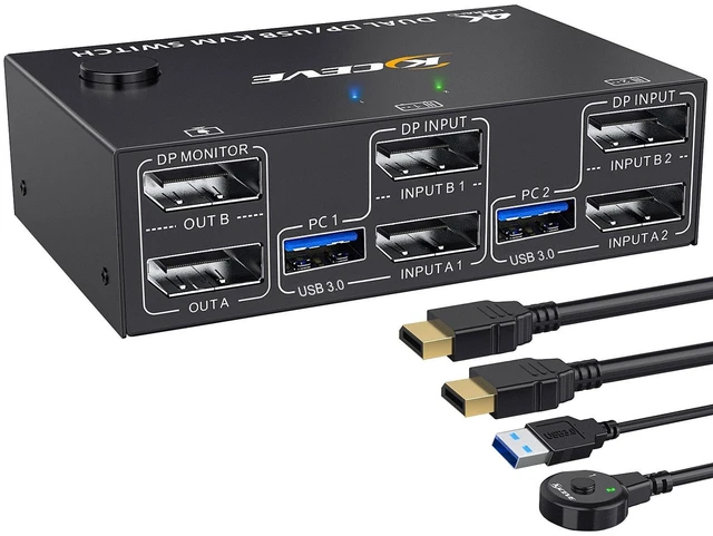 Main image of KCEVE KVM Switch 2 Monitors 2 Computers Displayport 4K@144Hz
