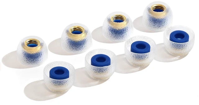 Main image of TANGZU Tang Sancai Noble IEM Eartips, Premium Hypoallergenic Liquid Silicone, Wide Bore Replaceable Brass Ear Tips for in-Ear Headphones, Blue Large, 4 Pairs