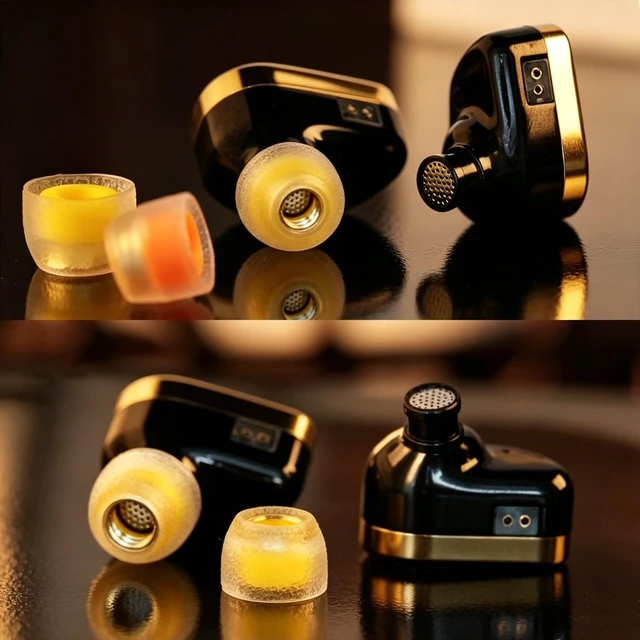 Alt view image 4 of 5 - TANGZU Tang Sancai Noble IEM Eartips, Premium Hypoallergenic Liquid Silicone, Wide Bore Replaceable Brass Ear Tips for in-Ear Headphones, Blue Large, 4 Pairs