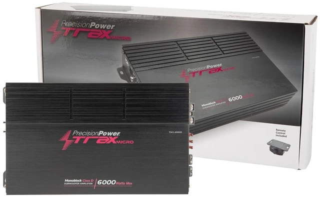Main image of Precision Power Trax Micro Monoblock Class D Car Stereo Amplifier TM1.6000D 6000W Single Channel Digital Subwoofer Amp with Wired Bass Control & High-Level Inputs for Powerful Audio