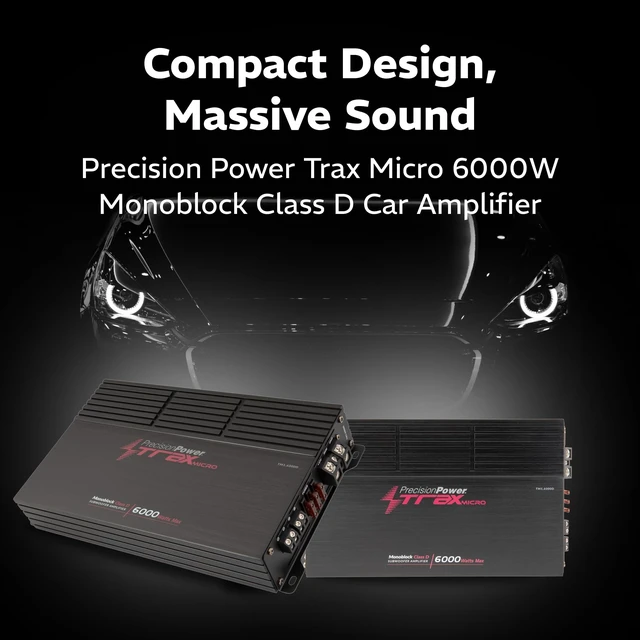 Alt view image 2 of 5 - Precision Power Trax Micro Monoblock Class D Car Stereo Amplifier TM1.6000D 6000W Single Channel Digital Subwoofer Amp with Wired Bass Control & High-Level Inputs for Powerful Audio