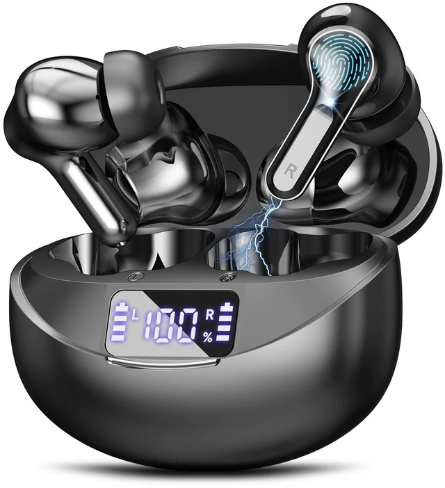 Main image of Fhumsh Wireless Earbuds Bluetooth 5.4 Headphones, Noise Cancelling Mic Ear Buds with 50H Playback, LED Digital Display, lPX7 Waterproof Earphones for Office/Running/Workout(Black)