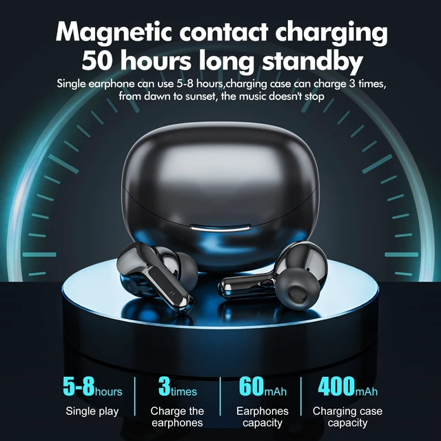 Alt view image 2 of 5 - Fhumsh Wireless Earbuds Bluetooth 5.4 Headphones, Noise Cancelling Mic Ear Buds with 50H Playback, LED Digital Display, lPX7 Waterproof Earphones for Office/Running/Workout(Black)