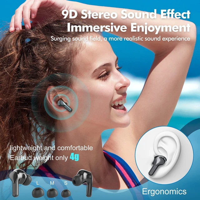 Alt view image 5 of 5 - Fhumsh Wireless Earbuds Bluetooth 5.4 Headphones, Noise Cancelling Mic Ear Buds with 50H Playback, LED Digital Display, lPX7 Waterproof Earphones for Office/Running/Workout(Black)