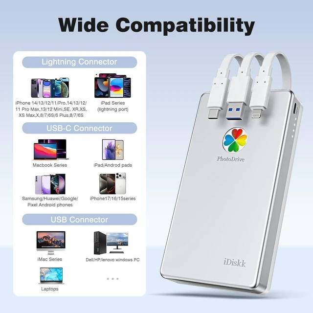Alt view image 3 of 5 - iDiskk 4TB MFi Approved iPhone External Hard Drive for iPhone iPad Android