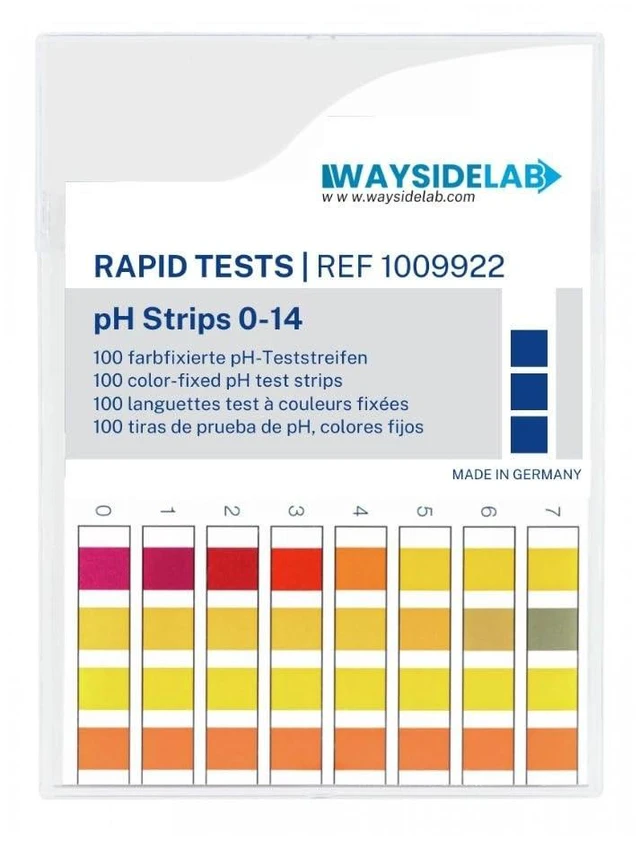 Main image of WaysideLab Universal pH Fix Indicator Strips 0-14, Quick and Accurate Result, 100 Bleed-Free Test Strip. Made in Germany. Safe, Easy pH Testing for Laboratory, Industrial, Professional, & Beginner Use