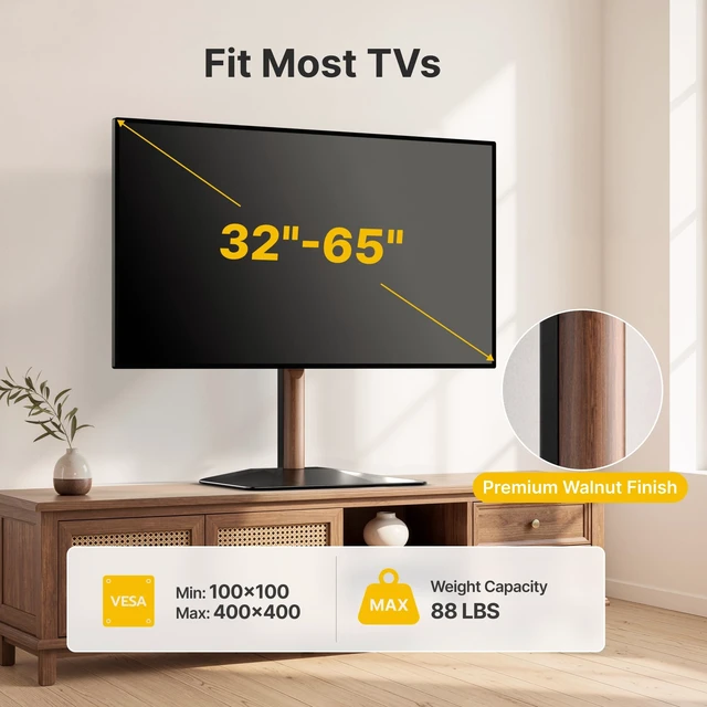 Alt view image 2 of 5 - monTEK Walnut Column Universal Tabletop TV Stand for 32-65"TVs,Swivel& Tilt