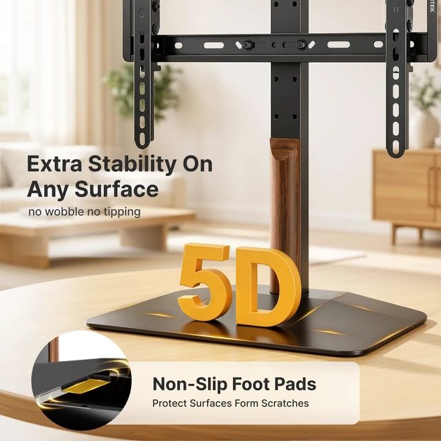 Alt view image 3 of 5 - monTEK Walnut Column Universal Tabletop TV Stand for 32-65"TVs,Swivel& Tilt