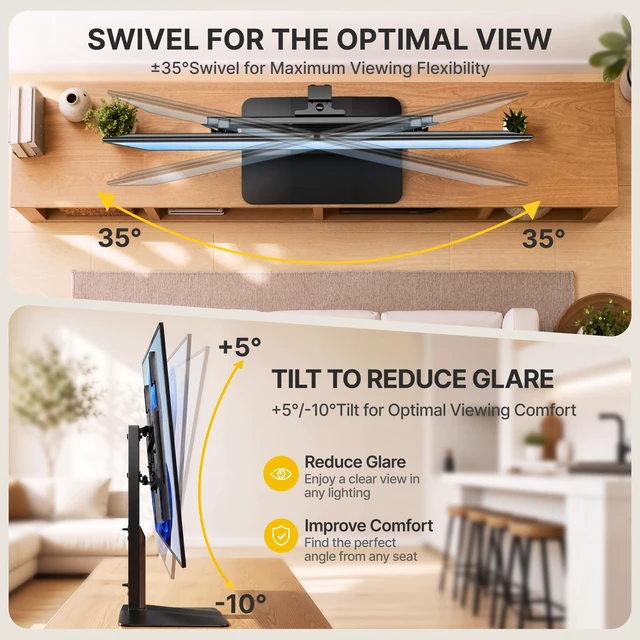 Alt view image 4 of 5 - monTEK Walnut Column Universal Tabletop TV Stand for 32-65"TVs,Swivel& Tilt