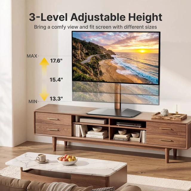 Alt view image 5 of 5 - monTEK Walnut Column Universal Tabletop TV Stand for 32-65"TVs,Swivel& Tilt