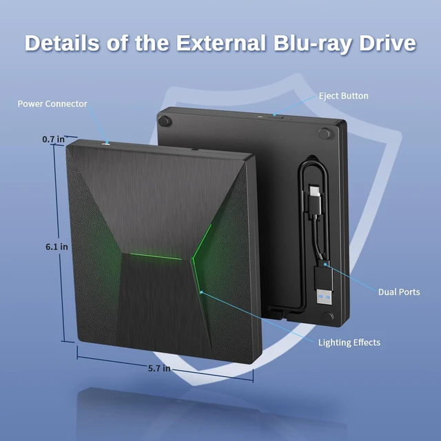 Alt view image 5 of 5 - wintale External Blueray/DVD Drive for PC, Plug & Play Blu Ray Burner