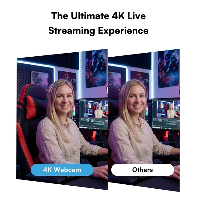 Alt view image 4 of 5 - Raikon 4K Webcam with Ring Light & Microphone, 4K Ultra HD Streaming Camera, Built-in Dual Noise-Canceling Mics, Auto Light Correction, for Zoom/Skype/Teams/YouTube/Twitch, Plug & Play, for PC