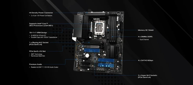 Alt view image 4 of 5 - ASRock Z890 Pro-A Motherboard Intel Core Ultra LGA1851 RL-ILM DDR5 8666 MHz 256 GB ATX Motherboard PCIe 5.0