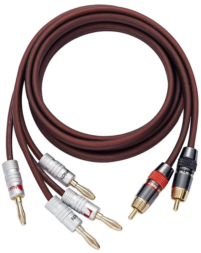 Main image of JORZOR Audiophile Hi-Fi 14 Gauge OFC Speaker Cable with RCA Male (Black & Red) to 2 Bananas Plugs, 2 pack/1pair, (2M(6.6FT), 1 Pair(RCA to 2 Banana))