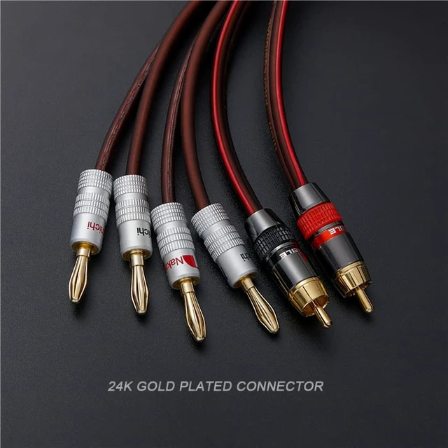 Alt view image 3 of 5 - JORZOR Audiophile Hi-Fi 14 Gauge OFC Speaker Cable with RCA Male (Black & Red) to 2 Bananas Plugs, 2 pack/1pair, (2M(6.6FT), 1 Pair(RCA to 2 Banana))
